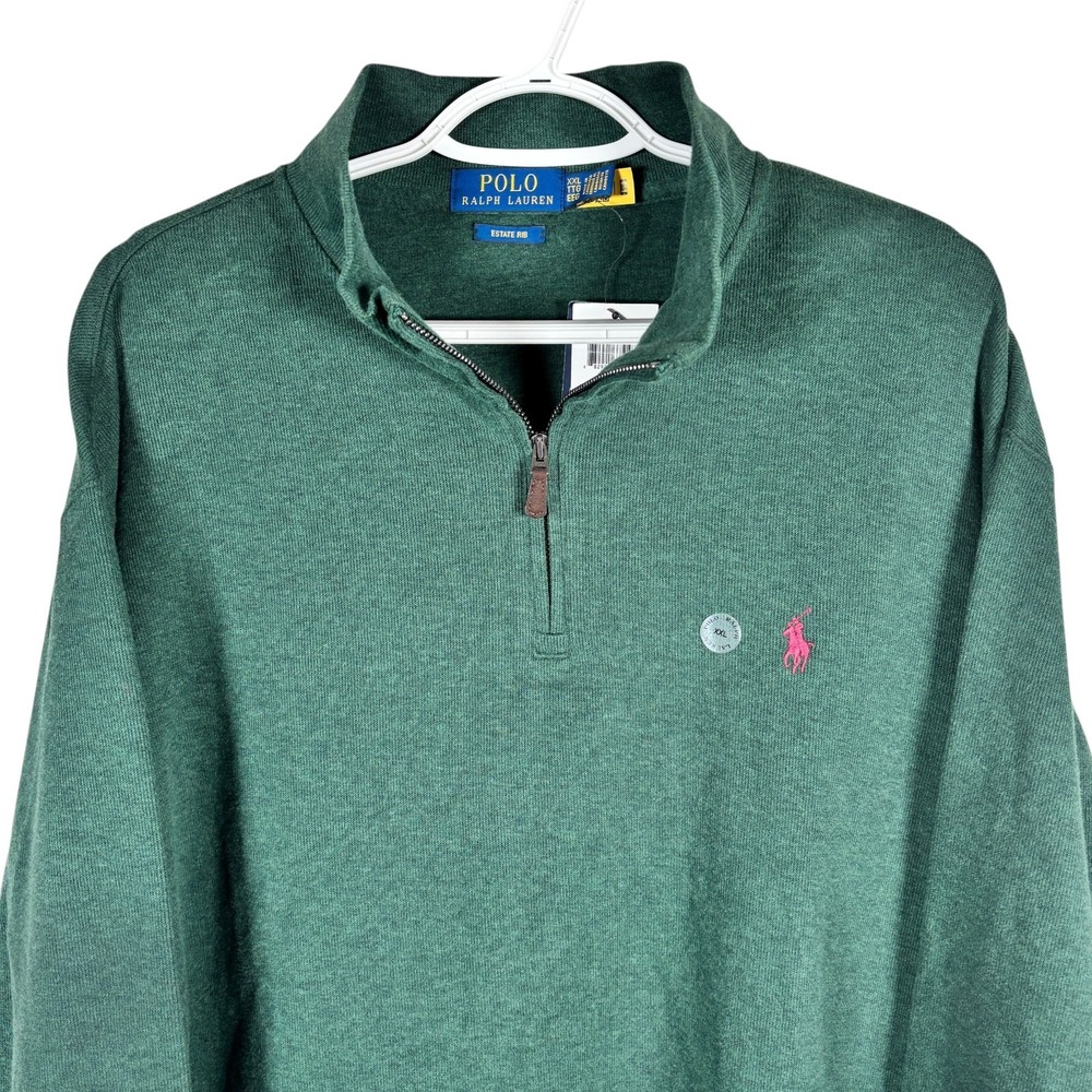 NEW Polo Ralph Lauren Estate Rib 1/4 Zip Sweater Mens 2XL Green Pullover $125